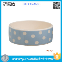 Großhandelsblau und Weiß Wave Point Ceramic Pet Bowl